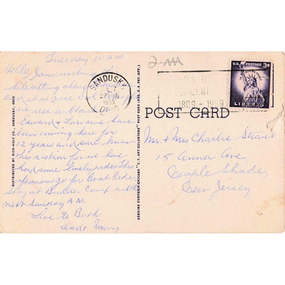 Ore Boat Lake Erie Ohio OH Lighthouse Freighter Linen Postcard 1937 Curt Teich - Picture 2 of 2